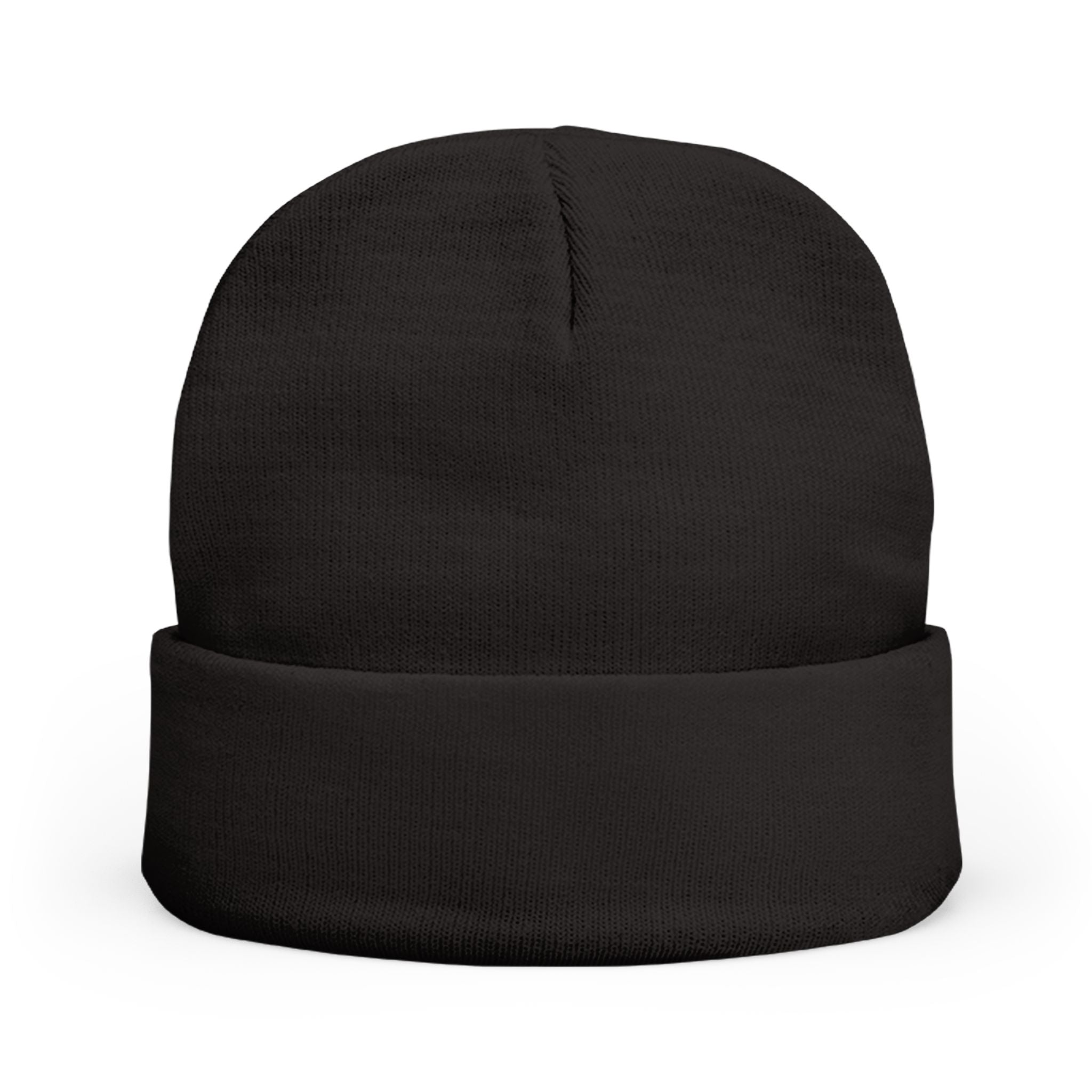 Black beanie hat on a white background