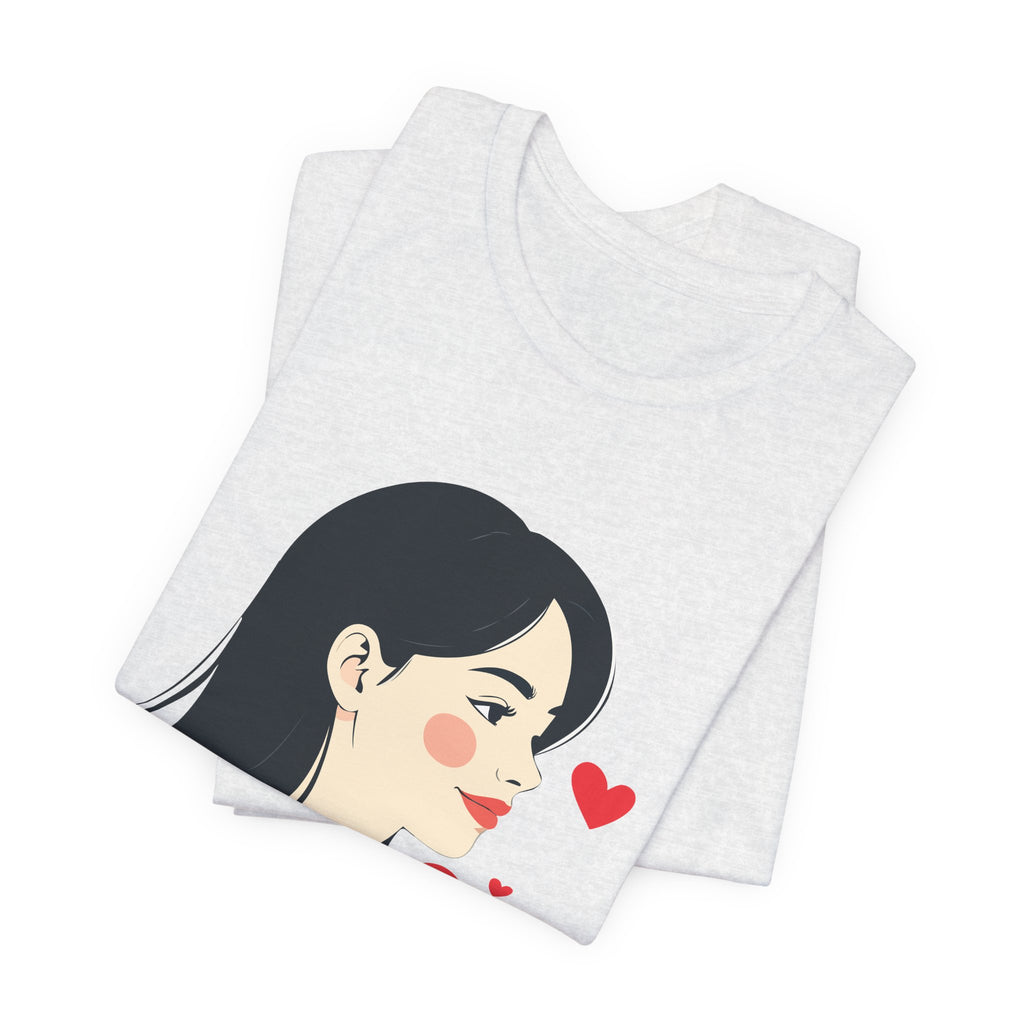 Women’s Portrait Tee with Heart Accents – Cute Kawaii Girl Graphic T-Shirt
