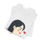 Women’s Portrait Tee with Heart Accents – Cute Kawaii Girl Graphic T-Shirt