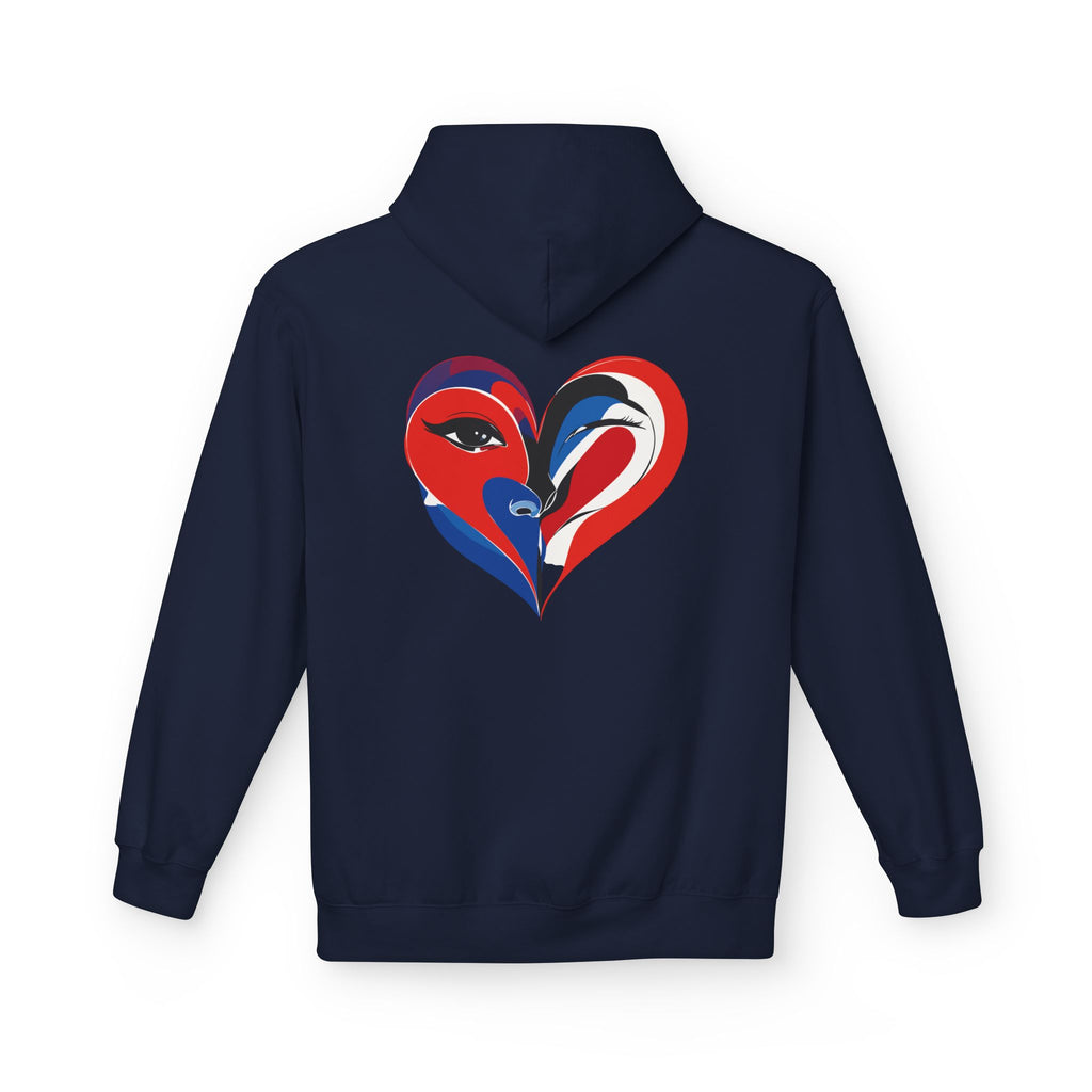 Patriotic Heart Face Hoodie Red White Blue Love Graphic