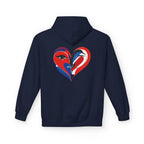 Patriotic Heart Face Hoodie Red White Blue Love Graphic
