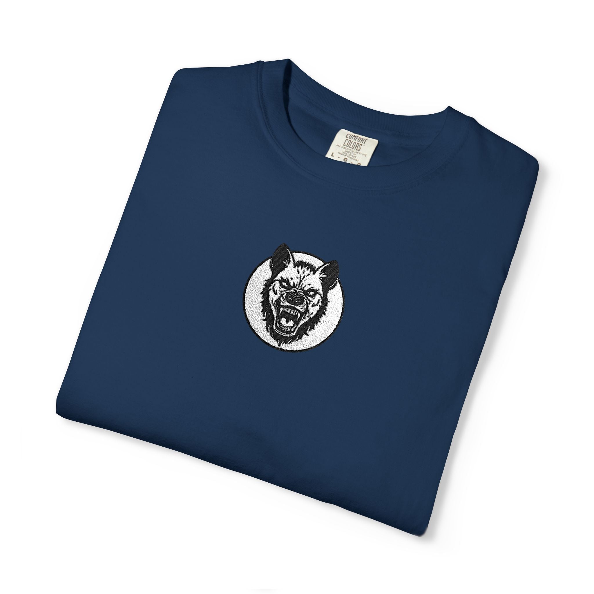 Embroidered Hyena Crest Vintage Logo T-Shirt - Minimal Animal Emblem Tee