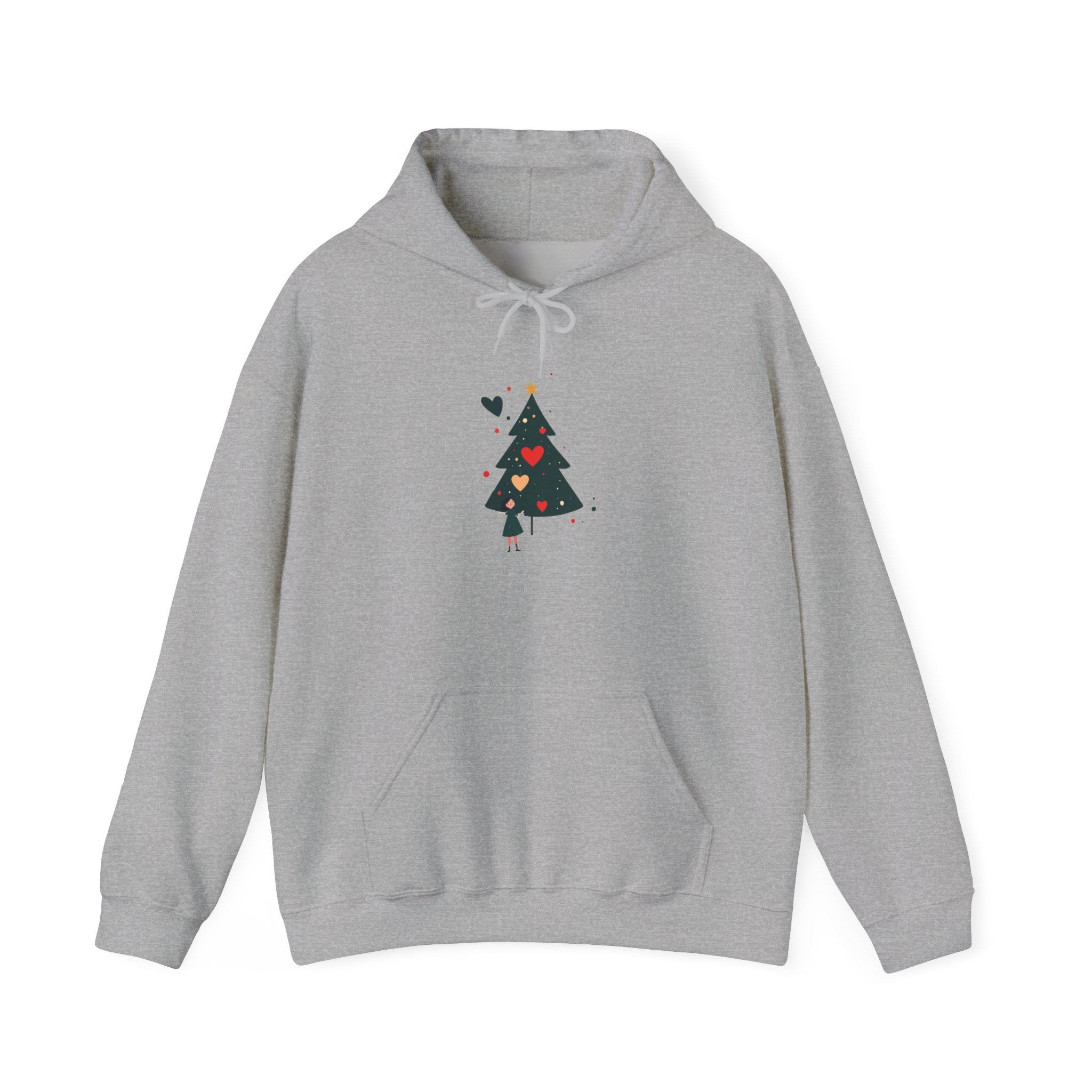 Christmas Tree Heart Hoodie — Cute Minimal Holiday Sweatshirt