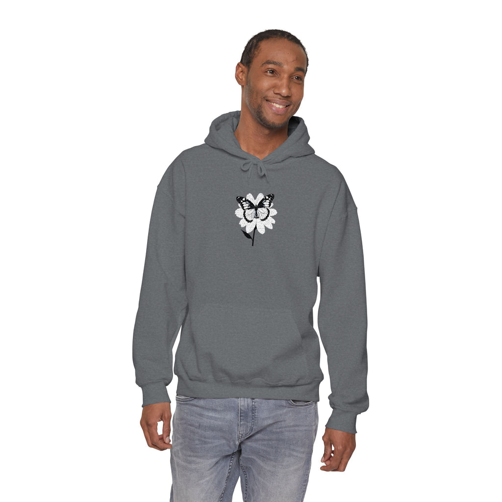 Embroidered Floral Butterfly Hoodie Monochrome Rose & Butterfly Graphic Sweatshirt
