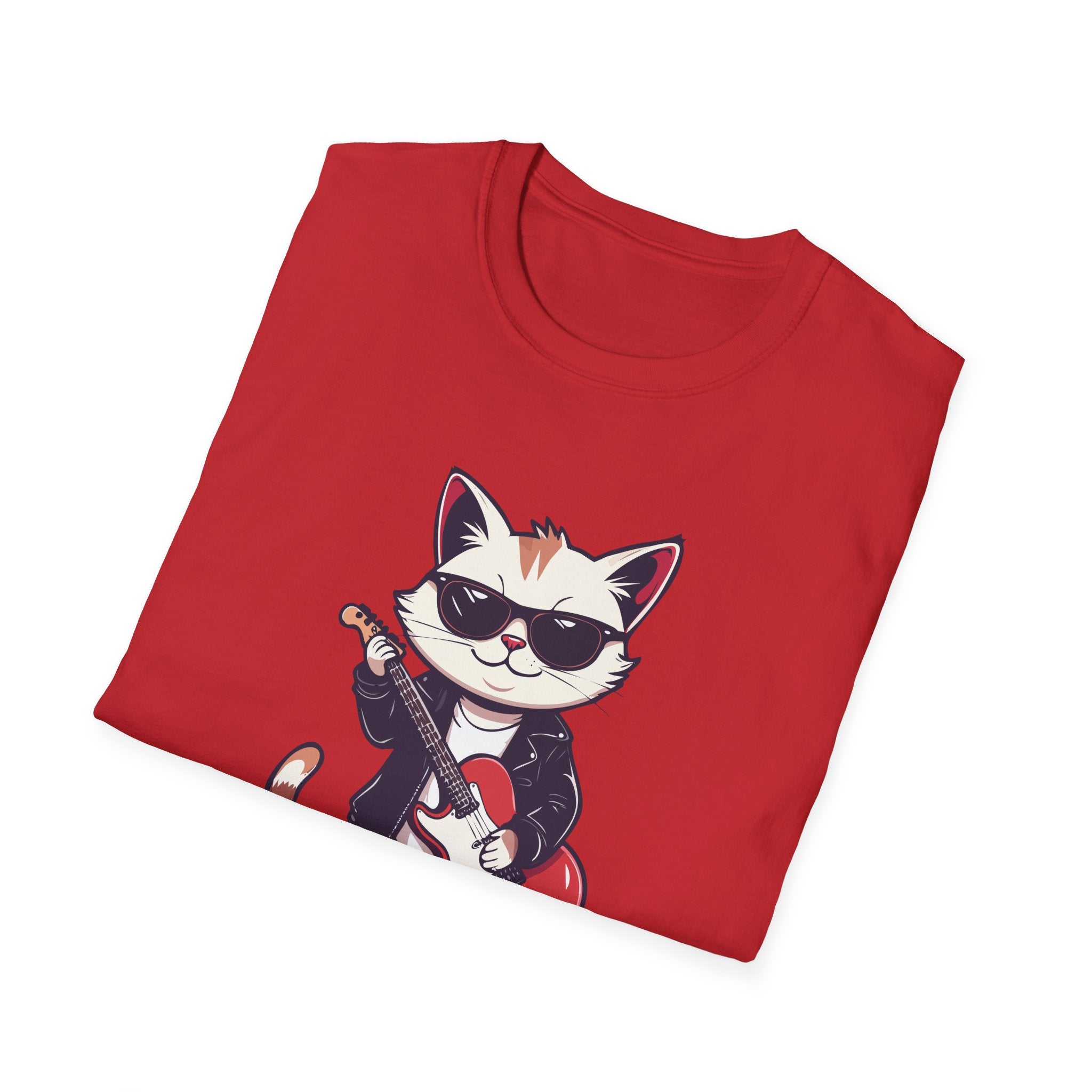 Cat Rocker T-Shirt Cool Sunglasses Cat Playing Guitar Graphic Tee