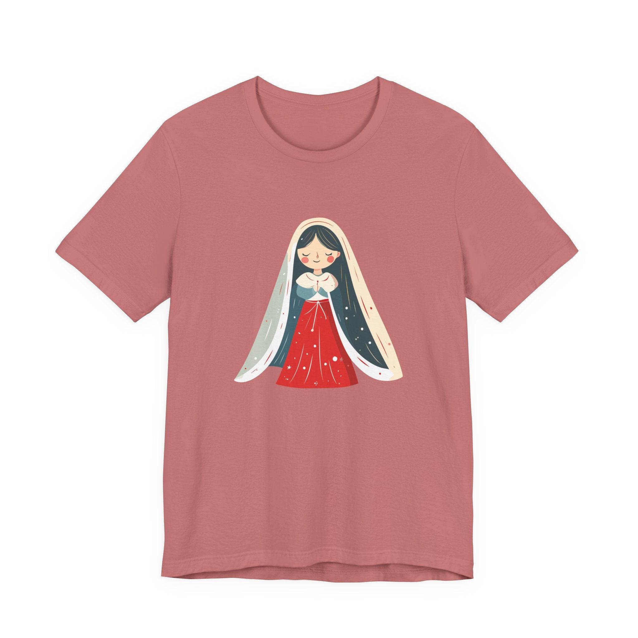 Virgin Mary Illustration Tee — Cute Nativity T-Shirt
