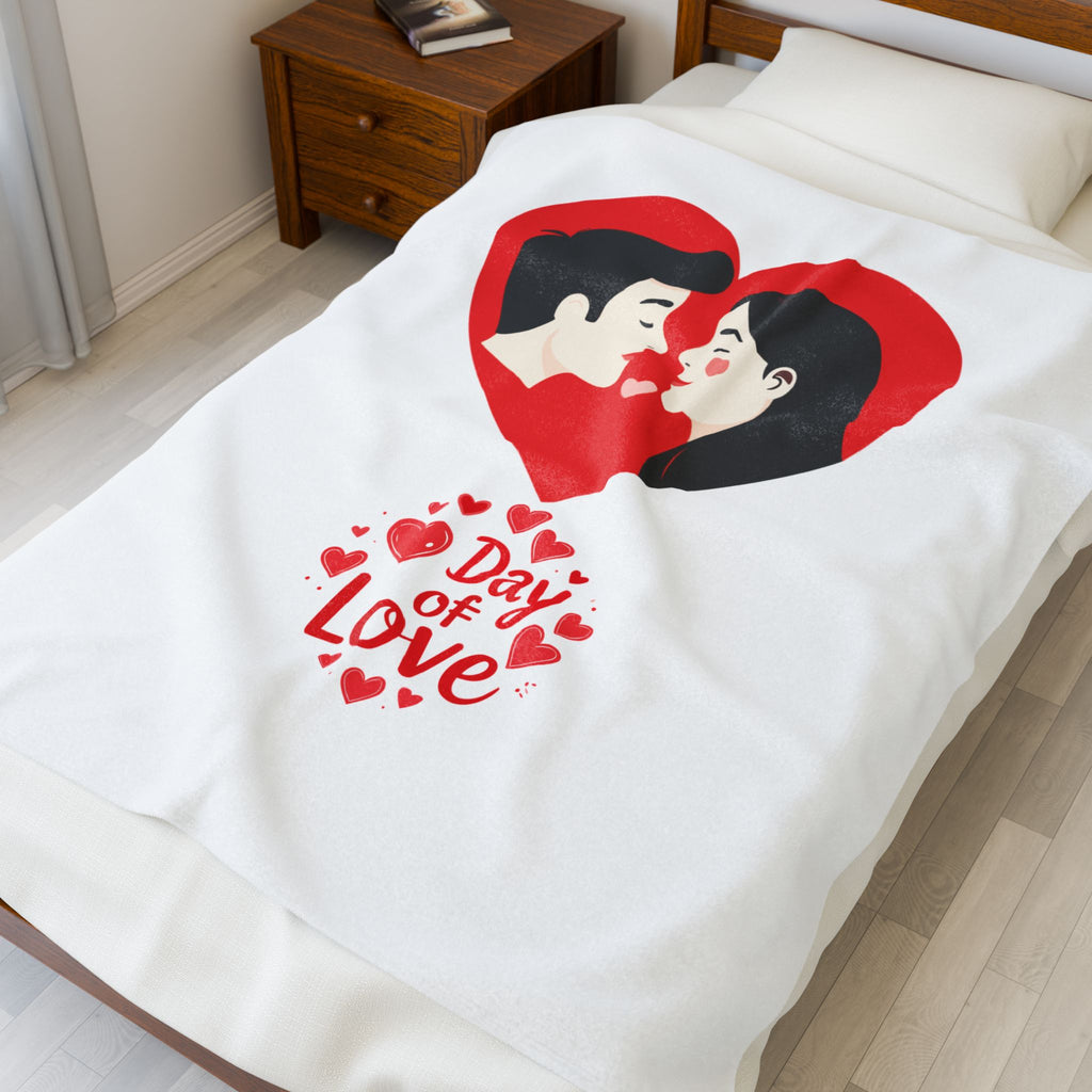 Valentine's Day Plush Blanket — 'Day of Love' Couple Heart Design