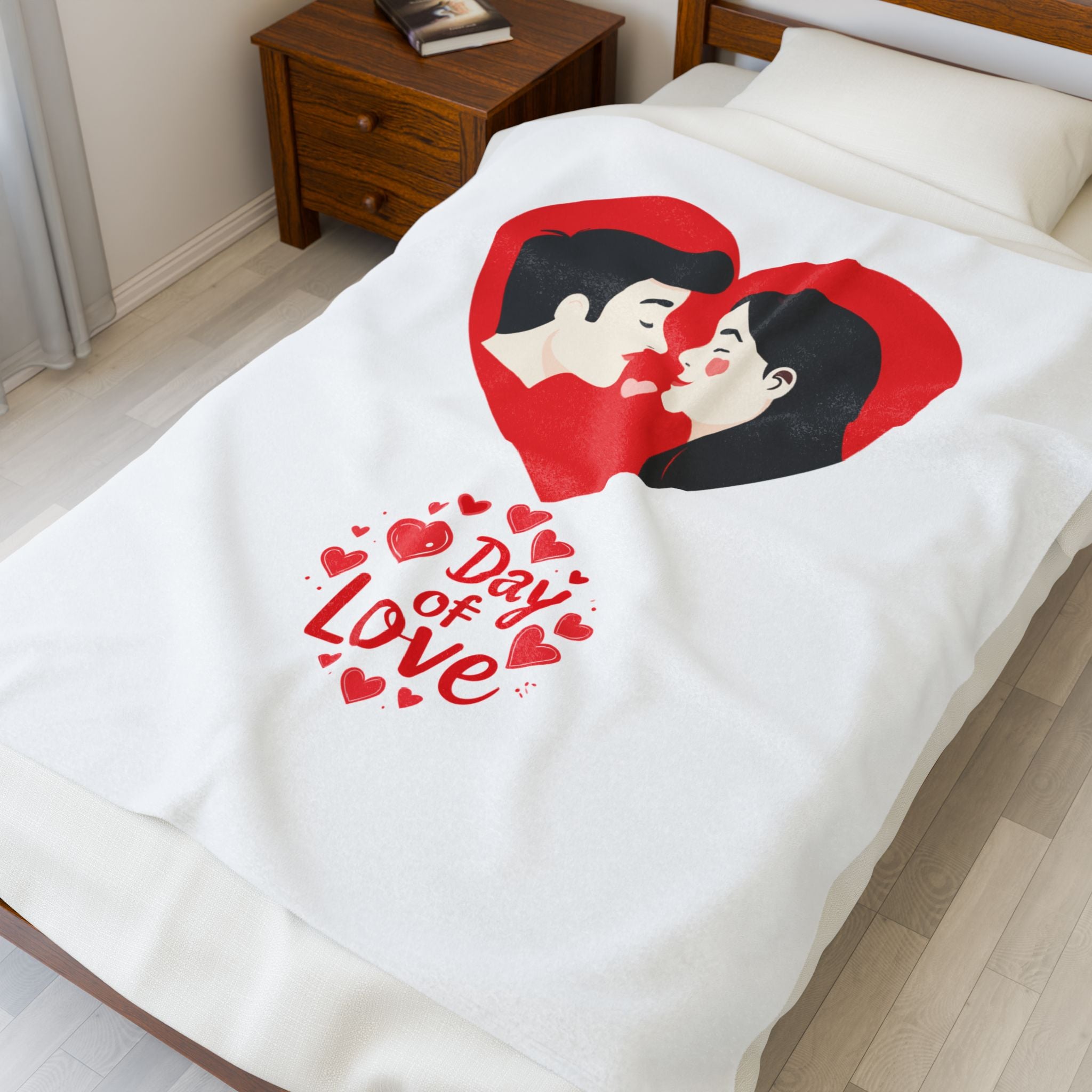 Valentine's Day Plush Blanket — 'Day of Love' Couple Heart Design