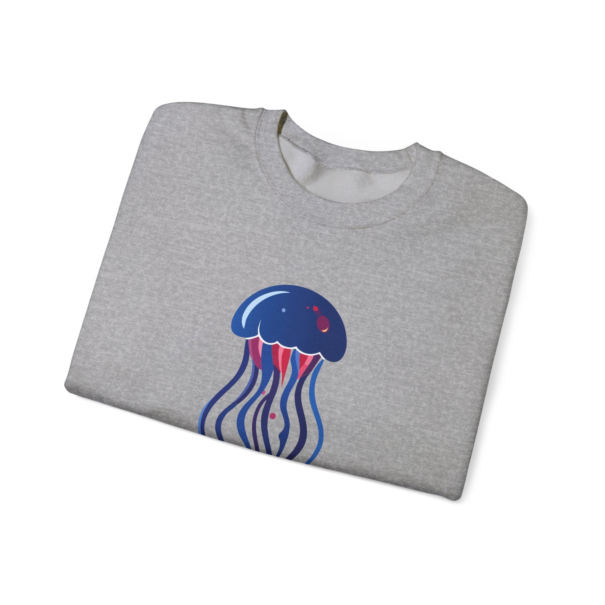 Jellyfish Graphic Crewneck Sweatshirt Cute Blue & Pink Ocean Animal Tee for Beach Lovers