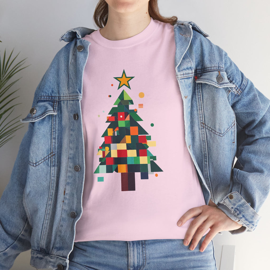 Christmas Tree Graphic Tee Modern Pixelated Holiday T-Shirt