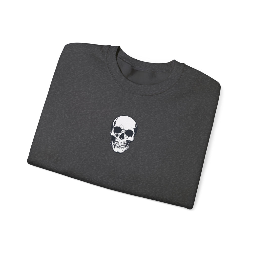 Skull Crewneck Sweatshirt Minimal Front, Large Back Graphic