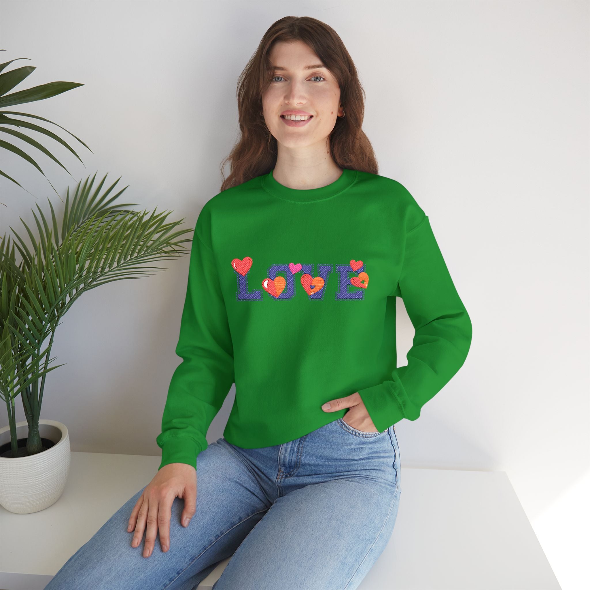 LOVE Floral Crewneck Sweatshirt Heart Pattern Cozy Pullover