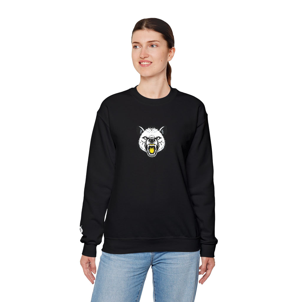 Roaring Hyena Face Graphic Embroidered Crewneck Sweatshirt