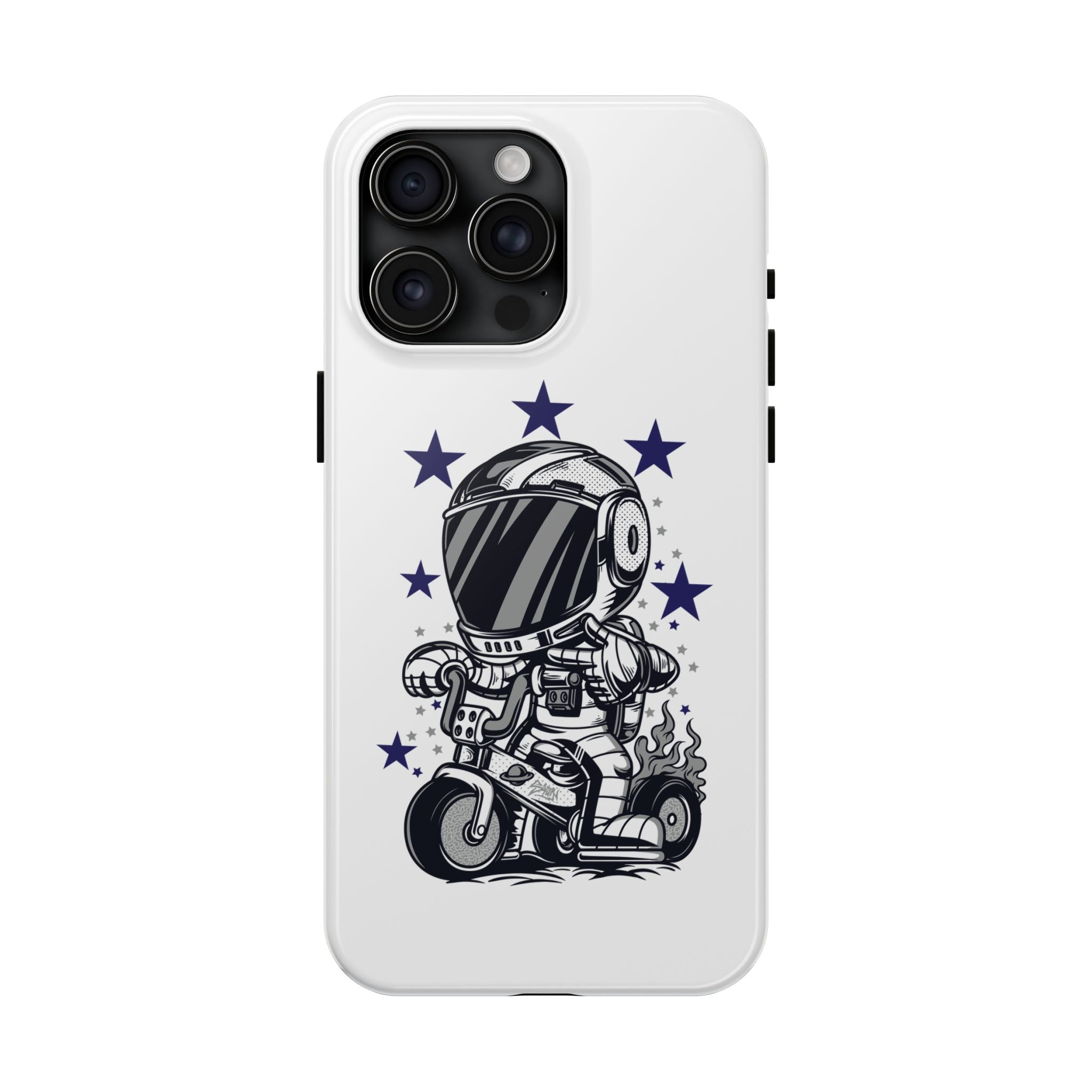 Astronaut Biker Tough Phone Case Retro Space Helmet Rider with Stars