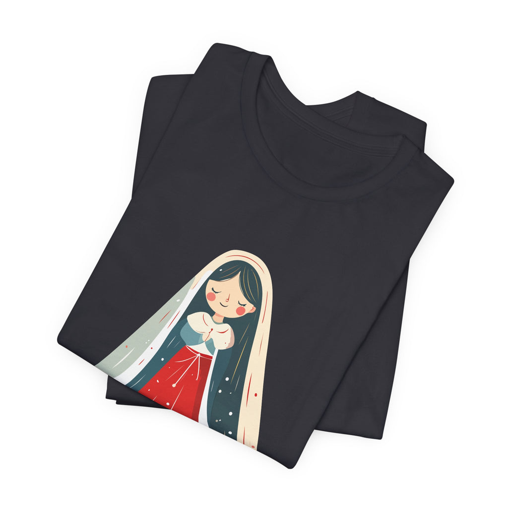 Virgin Mary Illustration Tee — Cute Nativity T-Shirt