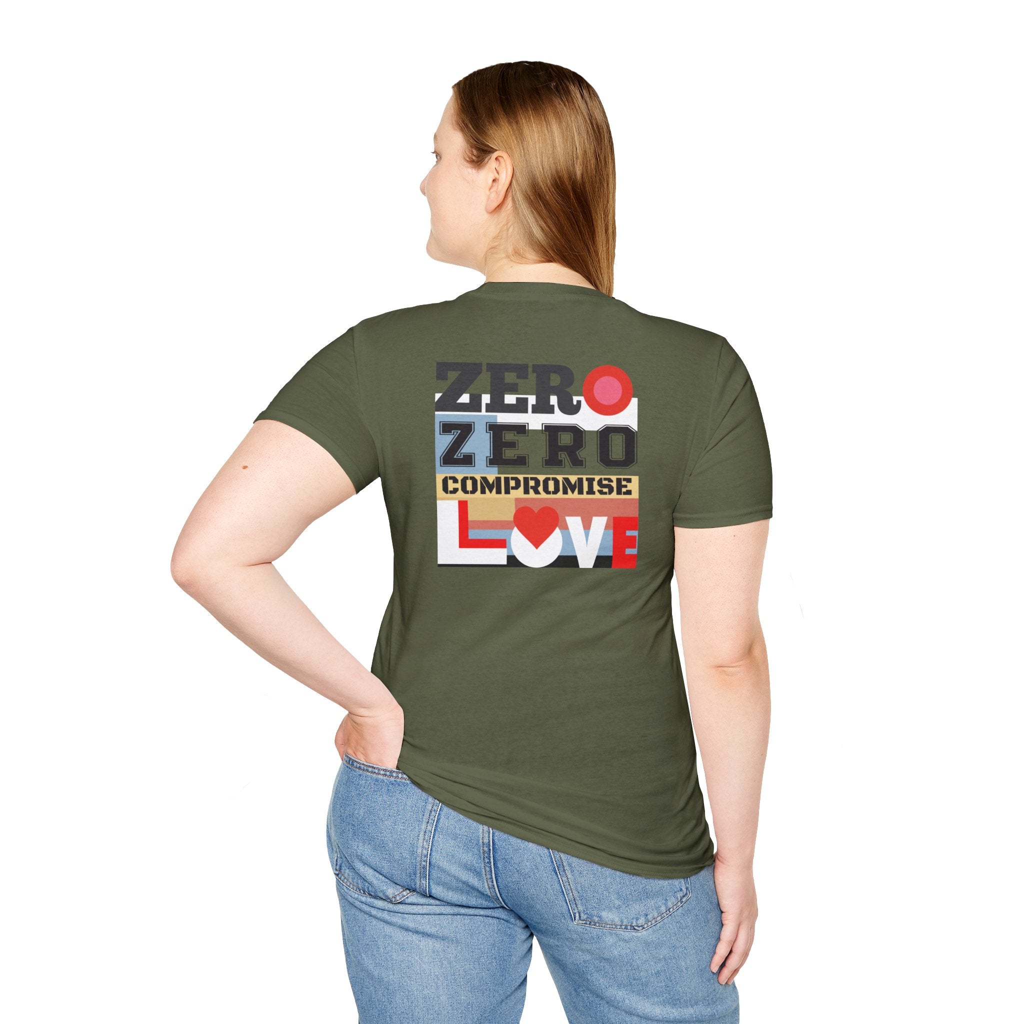 T-Shirt "Zero Compromise Love" Bold Graphic Typography Tee