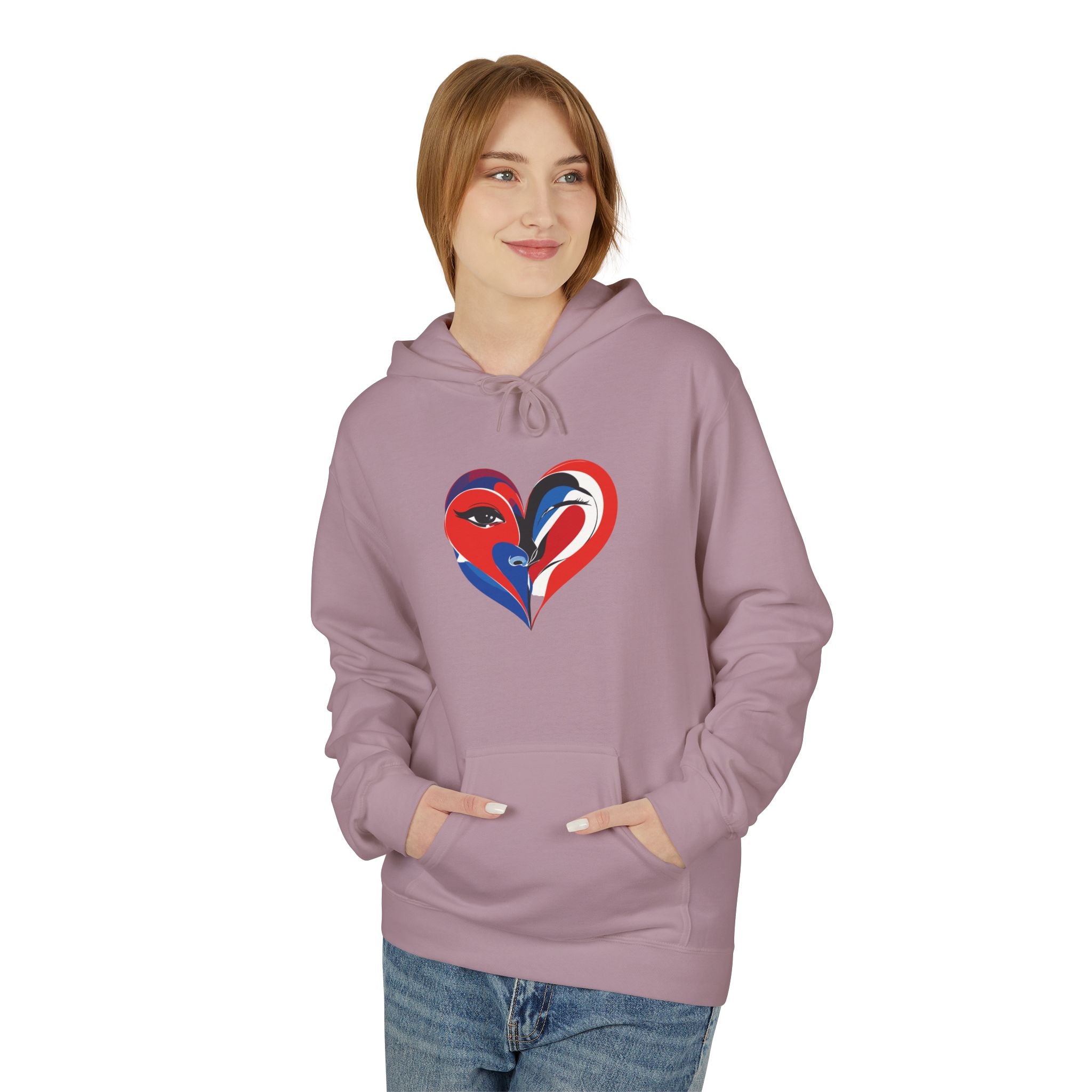 Patriotic Heart Face Hoodie Red White Blue Love Graphic
