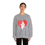Heart Profile Crewneck Sweatshirt — Minimal Red Heart Portrait Graphic, Women face in Heart