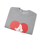 Heart Profile Crewneck Sweatshirt — Minimal Red Heart Portrait Graphic, Women face in Heart