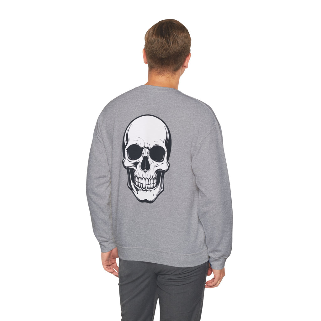 Skull Crewneck Sweatshirt Minimal Front, Large Back Graphic