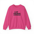 Pink sweatshirt with text 'MY FAVORITE NOTIFICATION' on a white background