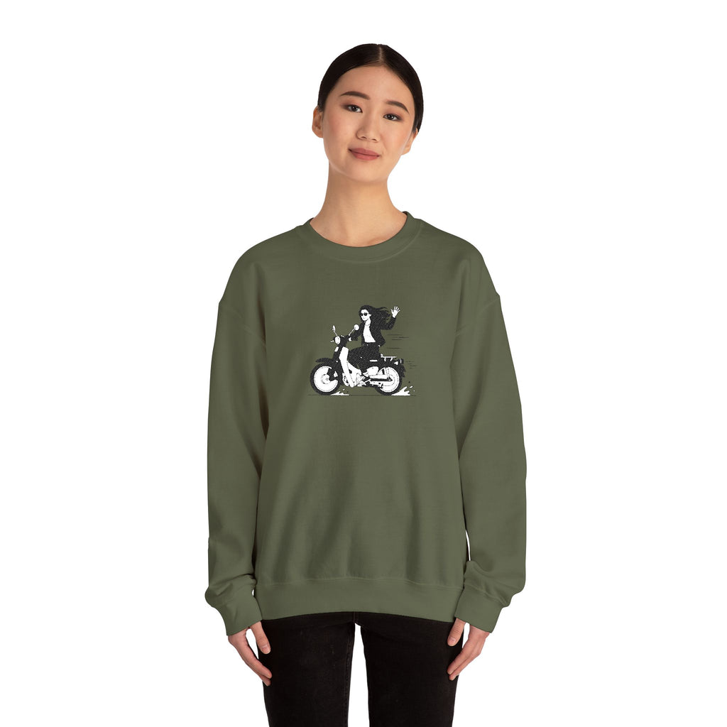 Embroidered Girl Motorcycle Rider Graphic Crewneck Sweatshirt