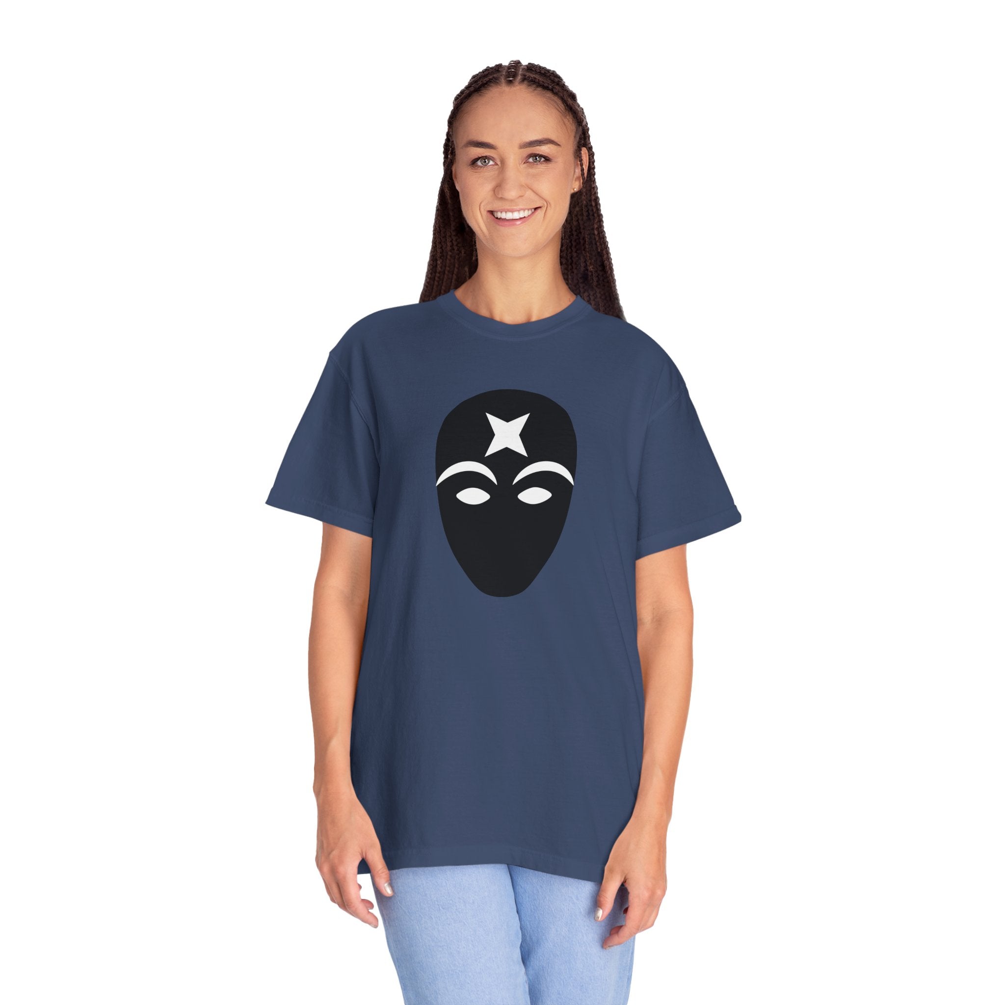 Masked Star Tee  Minimalist Black Mask Graphic T-Shirt