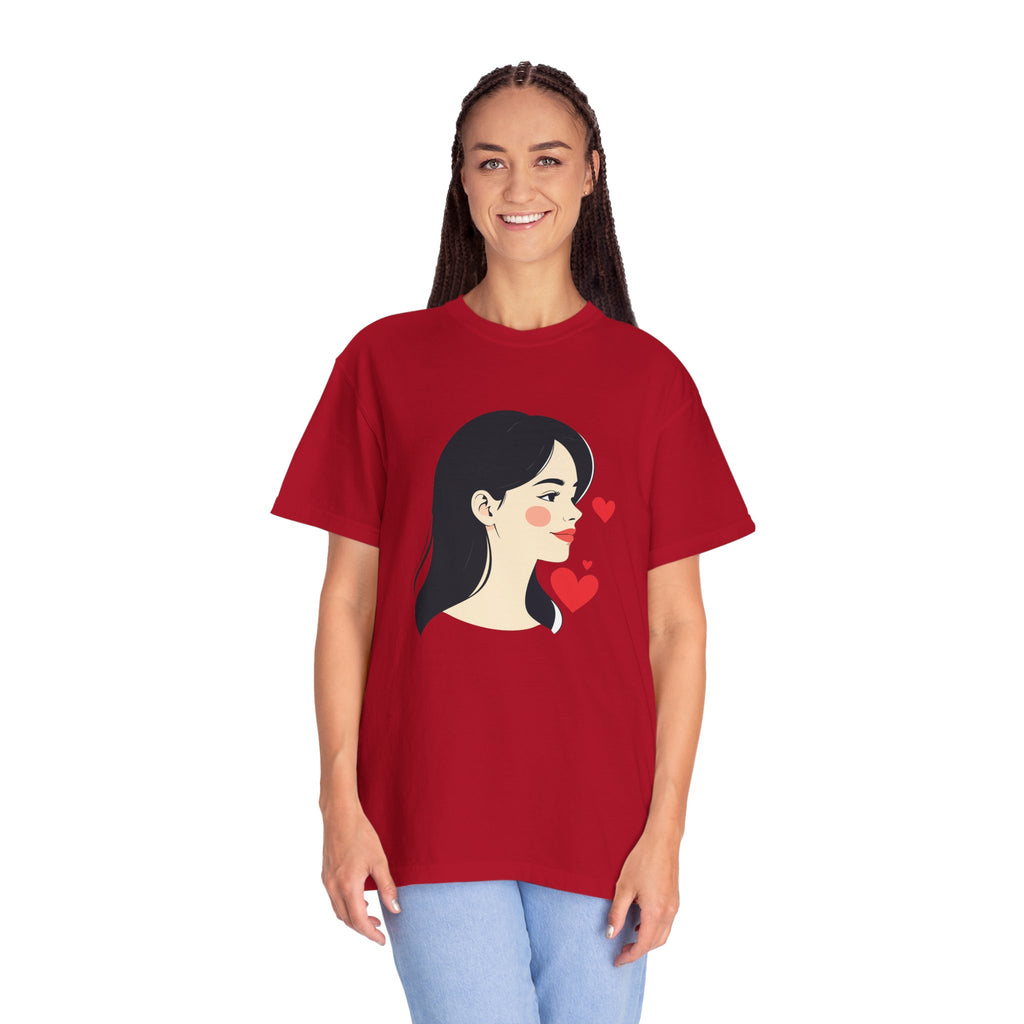T-Shirt — Minimal Cute Girl Profile with Hearts Graphic
