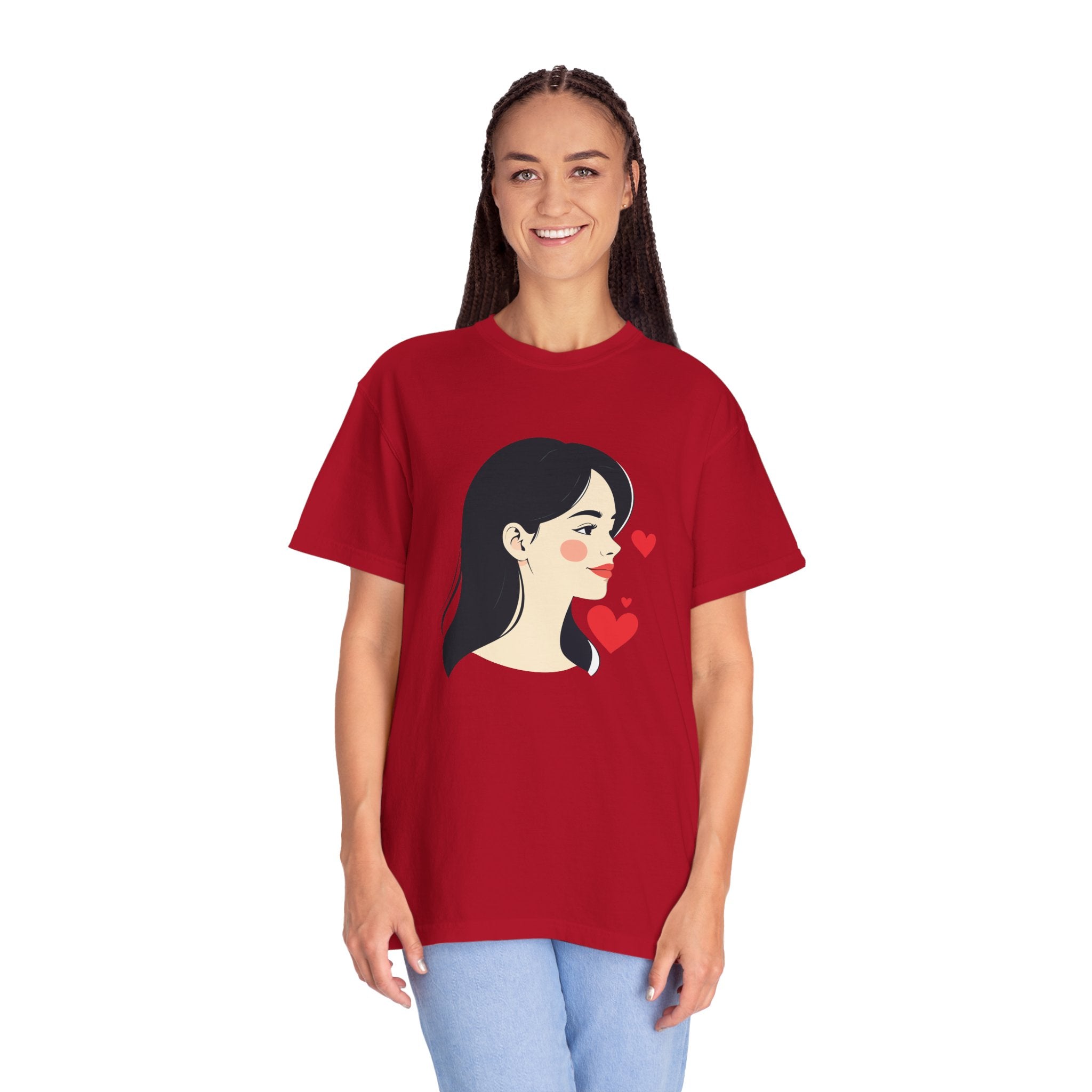 T-Shirt — Minimal Cute Girl Profile with Hearts Graphic