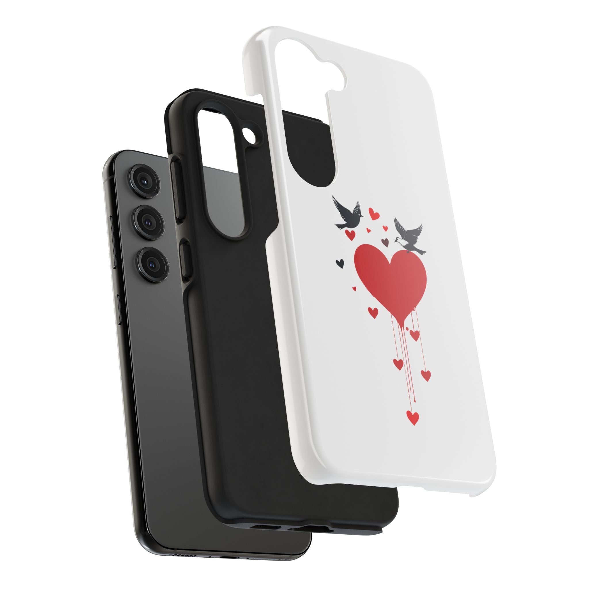 Tough Phone Case Red Dripping Heart with Doves Valentine's Protection