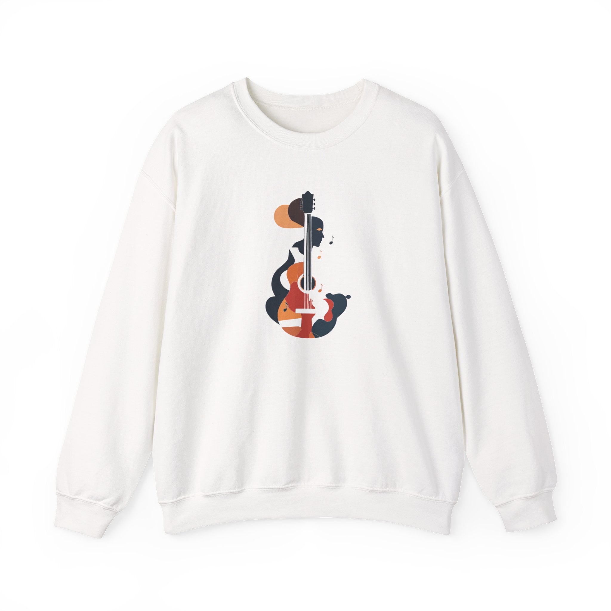Guitar Silhouette Crewneck Sweatshirt Modern Abstract Guitar Design