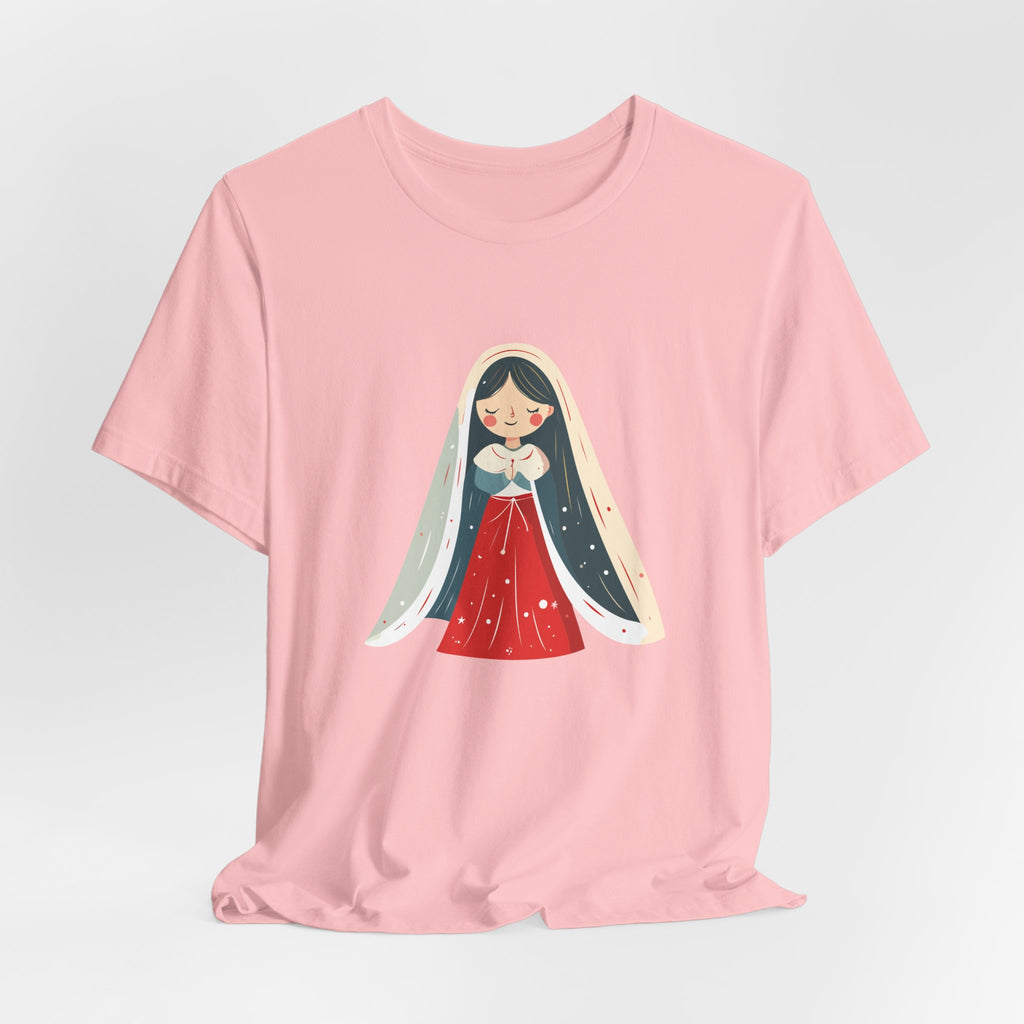 Virgin Mary Illustration Tee — Cute Nativity T-Shirt