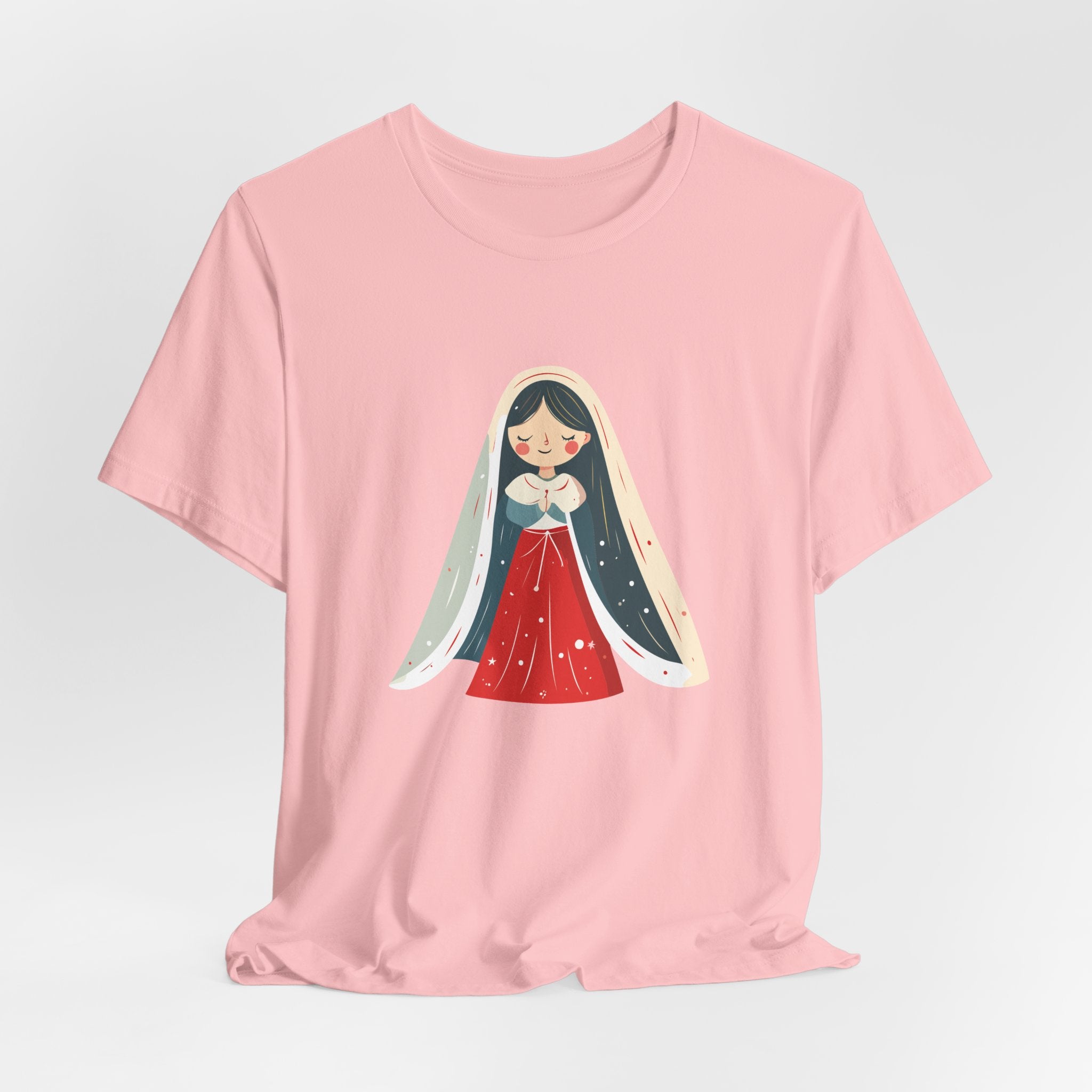Virgin Mary Illustration Tee — Cute Nativity T-Shirt