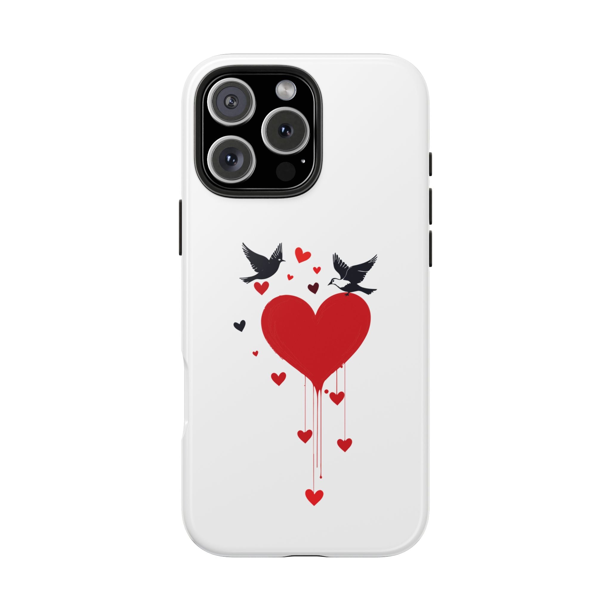 Tough Phone Case Red Dripping Heart with Doves Valentine's Protection