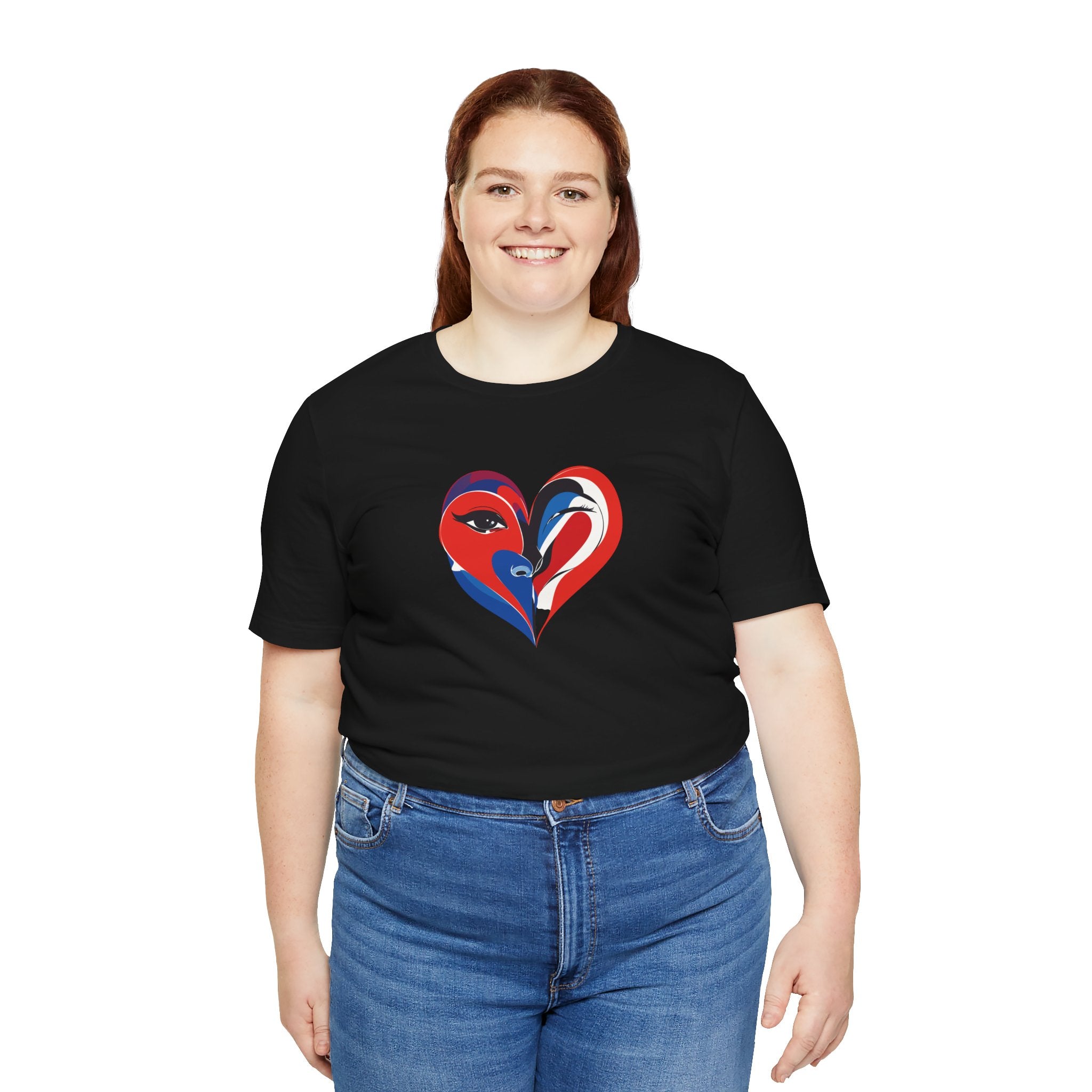Heart Portrait Tee Romantic Face Heart Graphic T‑Shirt
