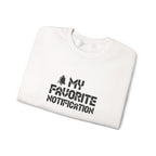 White sweatshirt with 'My Favorite Notification' text on a white background