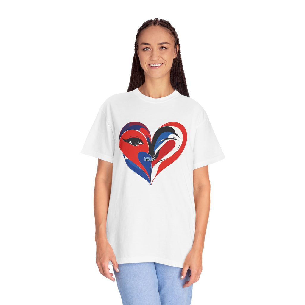 Heart Art Graphic Tee Red & Blue Woman Face Heart Design
