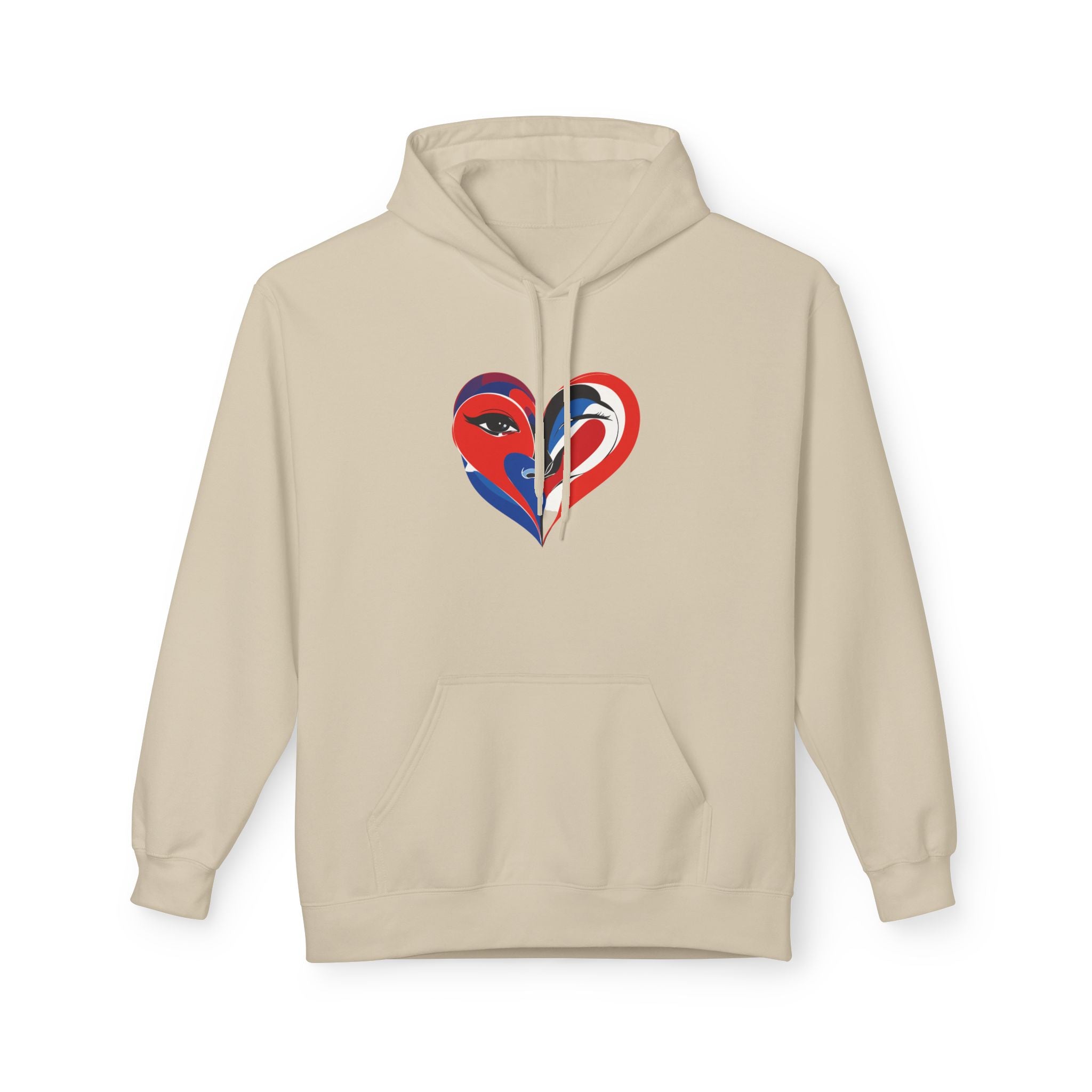 Patriotic Heart Face Hoodie Red White Blue Love Graphic