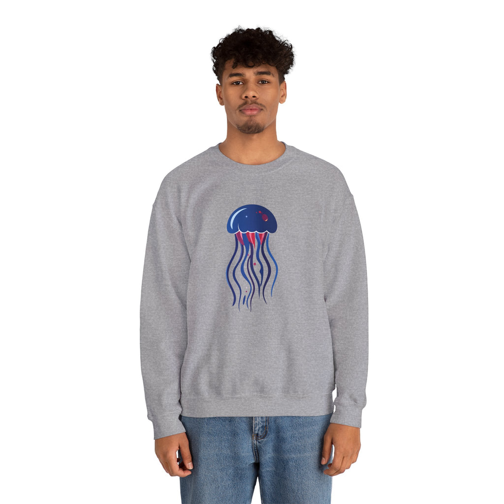 Jellyfish Graphic Crewneck Sweatshirt Cute Blue & Pink Ocean Animal Tee for Beach Lovers