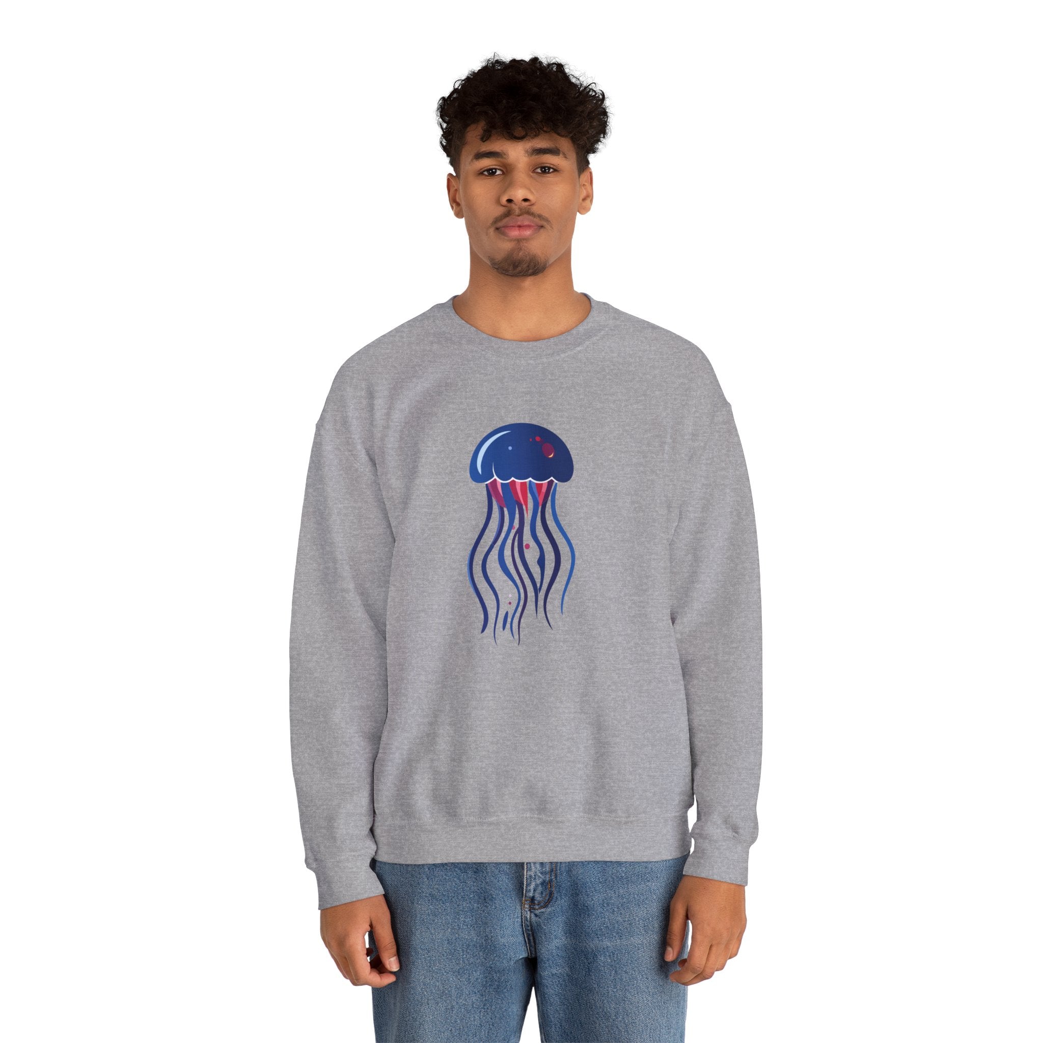 Jellyfish Graphic Crewneck Sweatshirt Cute Blue & Pink Ocean Animal Tee for Beach Lovers