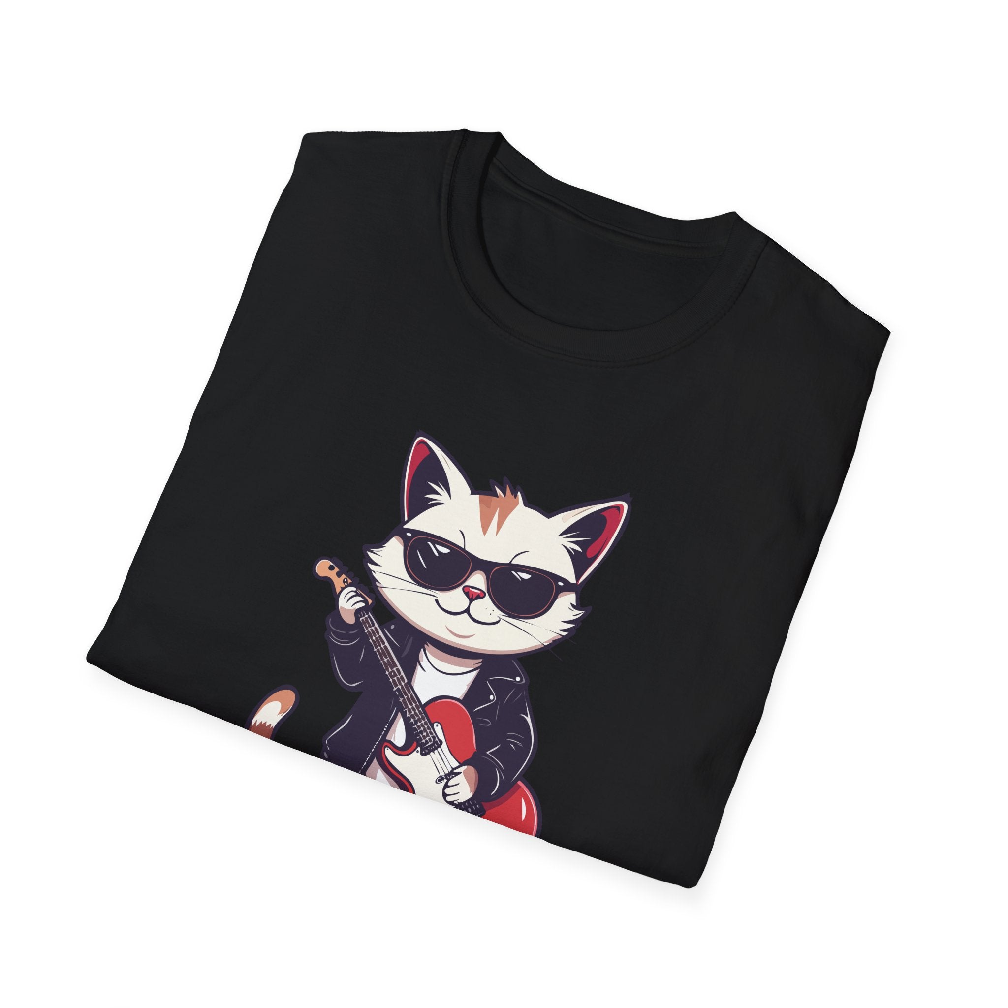 Cat Rocker T-Shirt Cool Sunglasses Cat Playing Guitar Graphic Tee