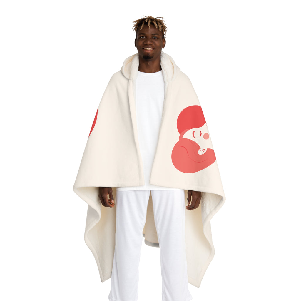 Hooded Sherpa Blanket – Cozy Cream Fleece with Red Heart Fox Design