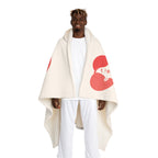 Hooded Sherpa Blanket – Cozy Cream Fleece with Red Heart Fox Design