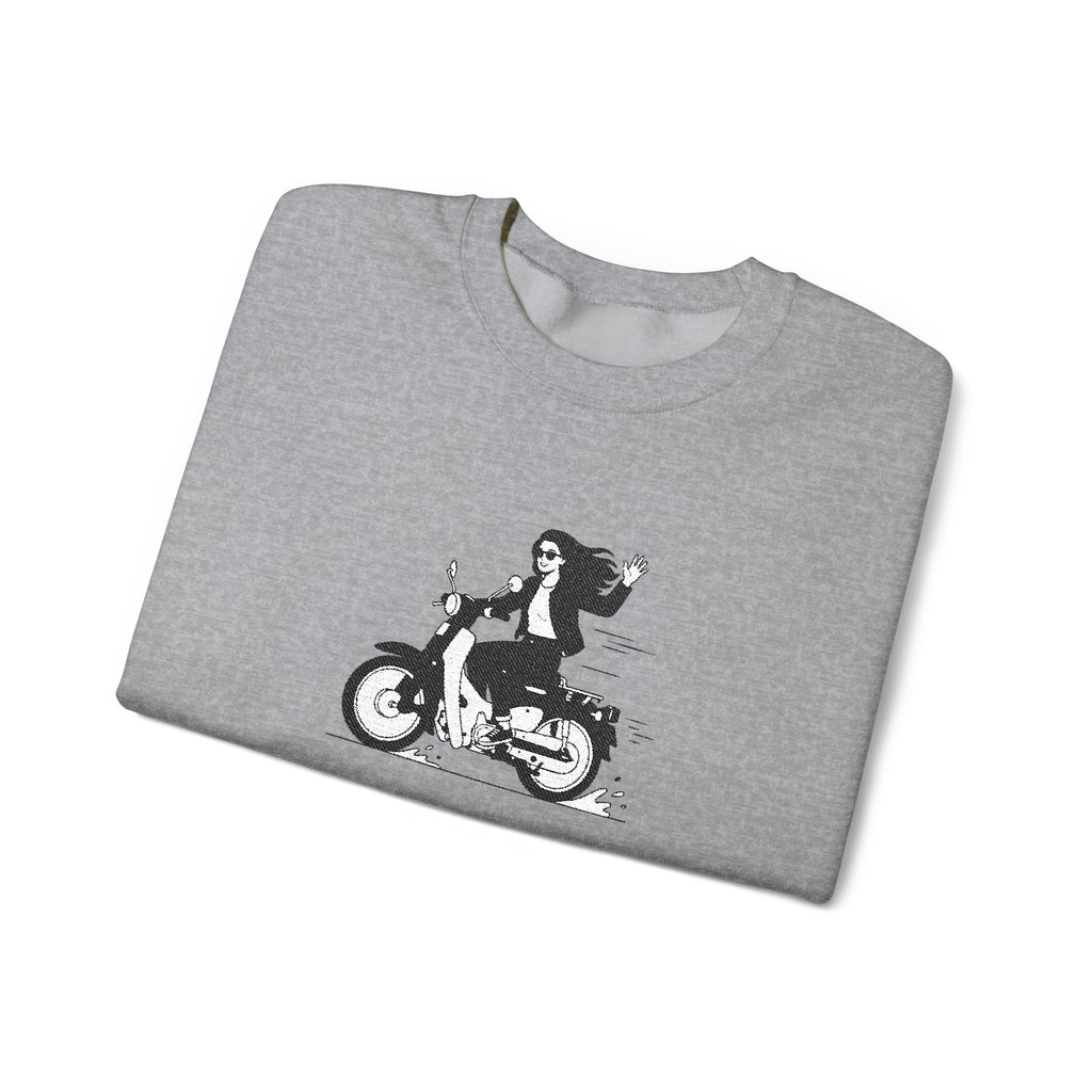 Embroidered Girl Motorcycle Rider Graphic Crewneck Sweatshirt