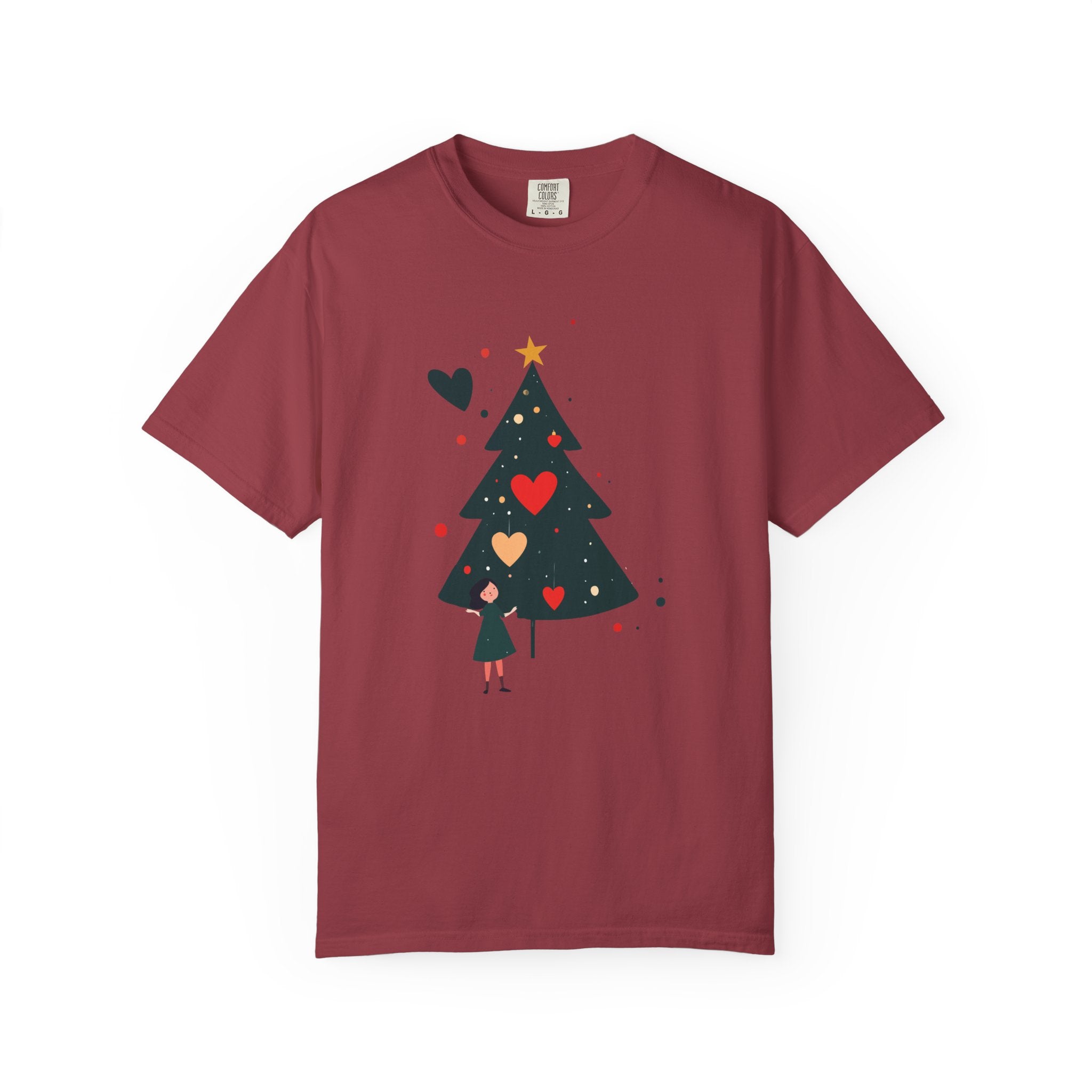 Christmas Tree Hearts T-Shirt — Cute Holiday Tree with Hearts Graphic
