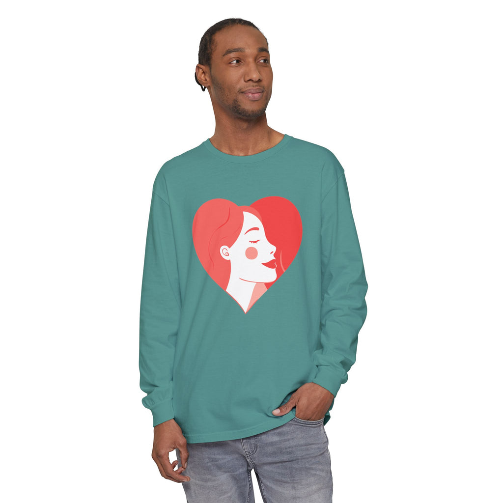 Heart Portrait Long Sleeve Tee — Romantic Red Lady Graphic