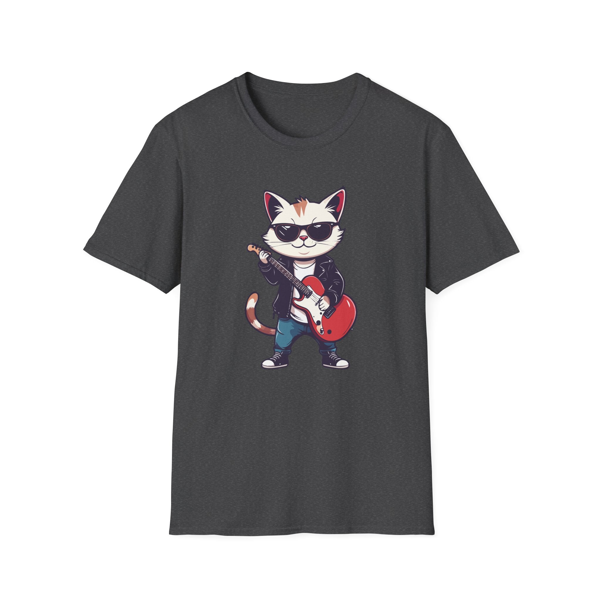 Cat Rocker T-Shirt Cool Sunglasses Cat Playing Guitar Graphic Tee