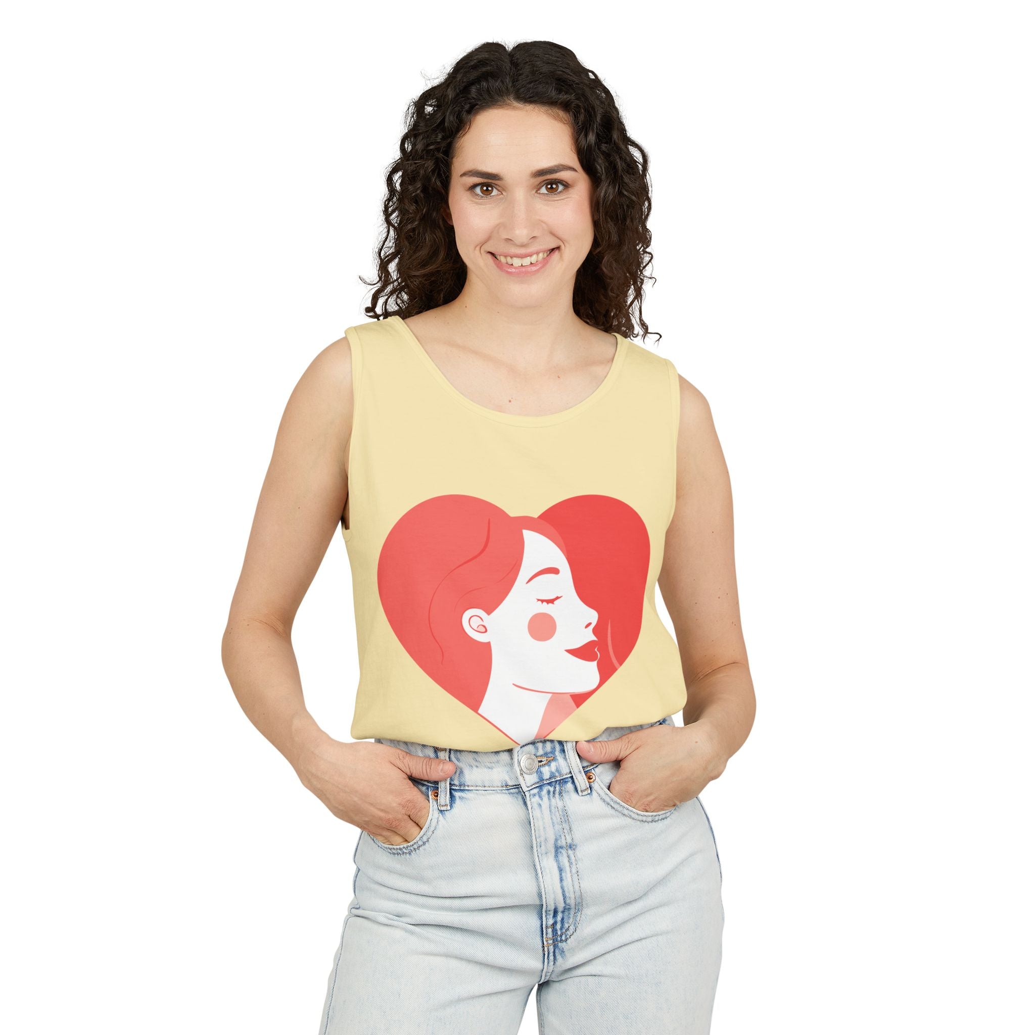 Heart Profile Tank Top — Minimal Feminine Love Graphic