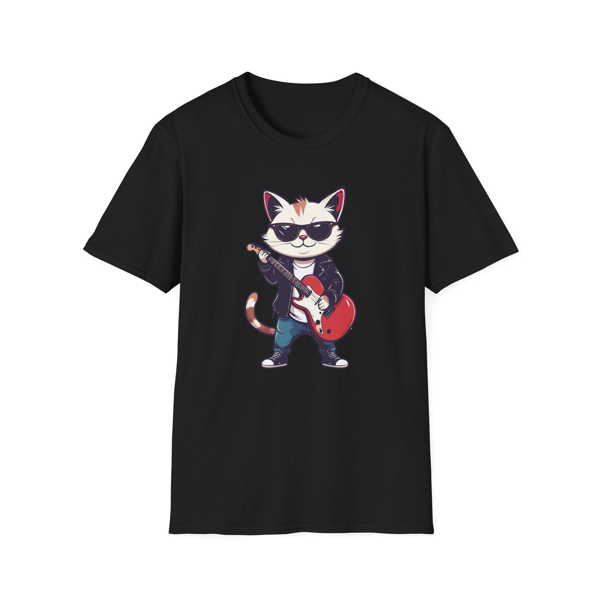 Cat Rocker T-Shirt Cool Sunglasses Cat Playing Guitar Graphic Tee