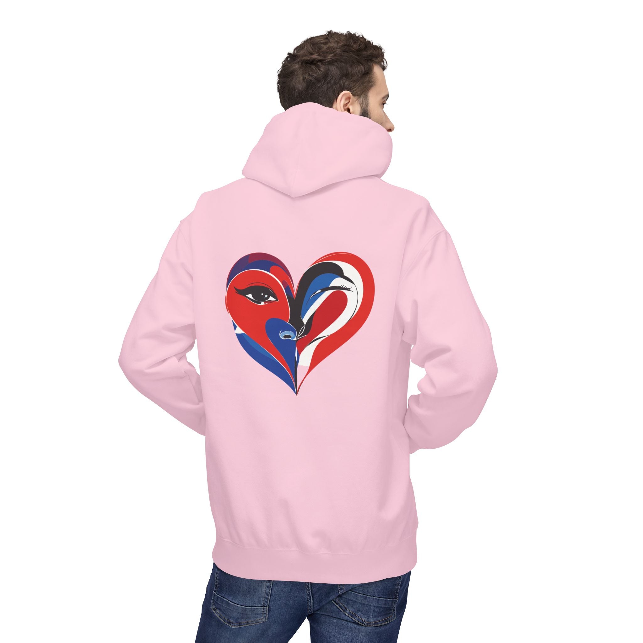Patriotic Heart Face Hoodie Red White Blue Love Graphic